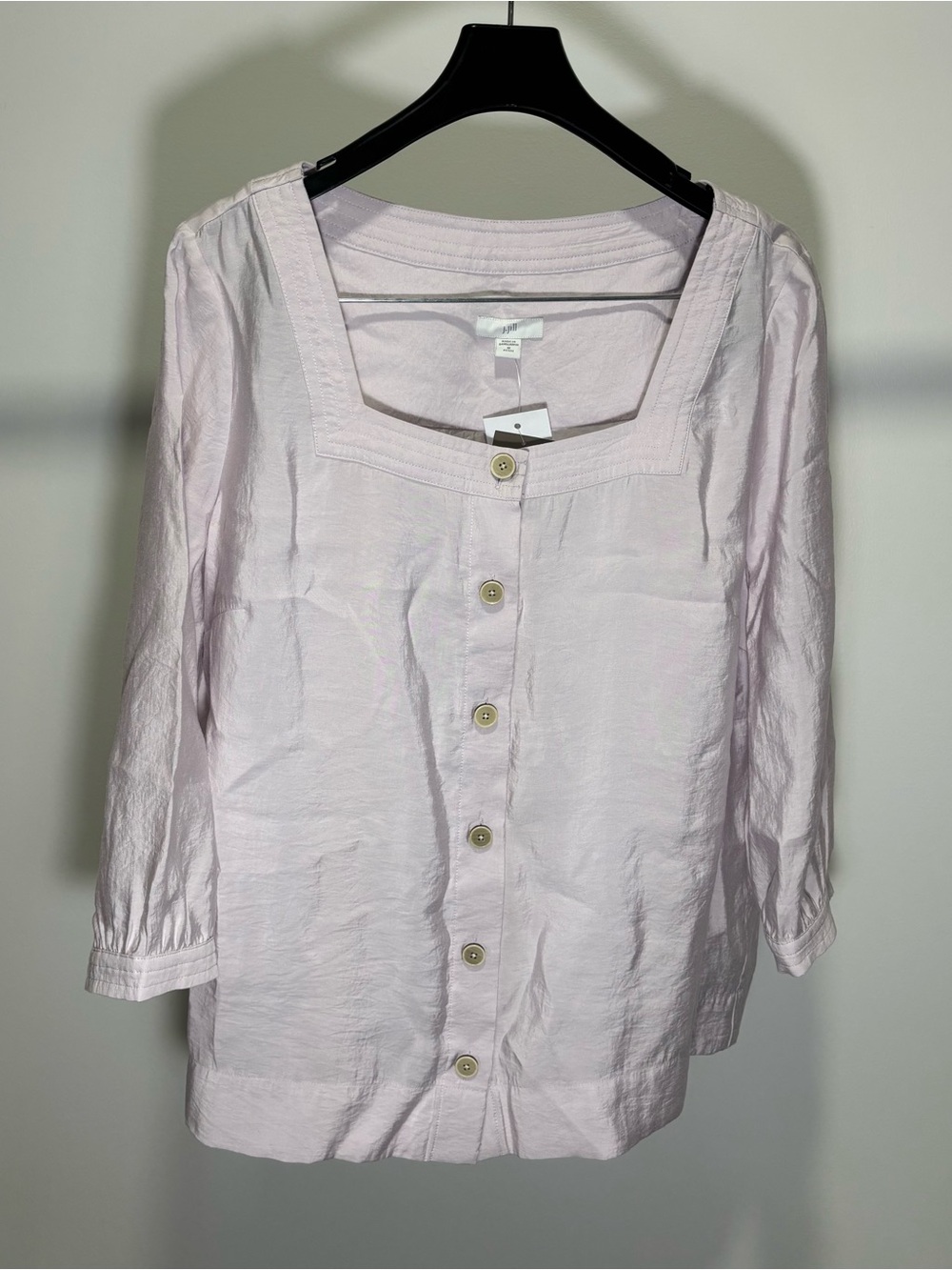 J. Jill MP Petite Woven Blouse Square Neck 3/4 Sleeve Button Front Solid Lilac